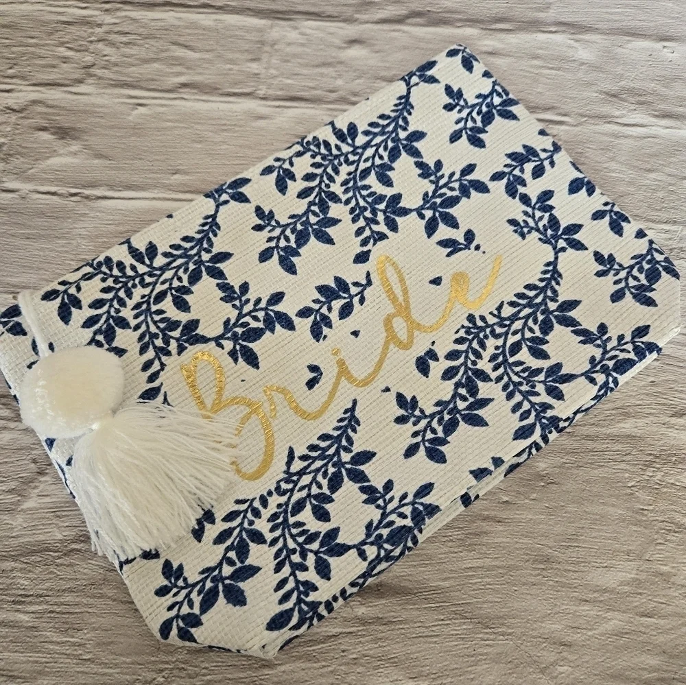 Bride zip pouch canvas lined makeup clutch
